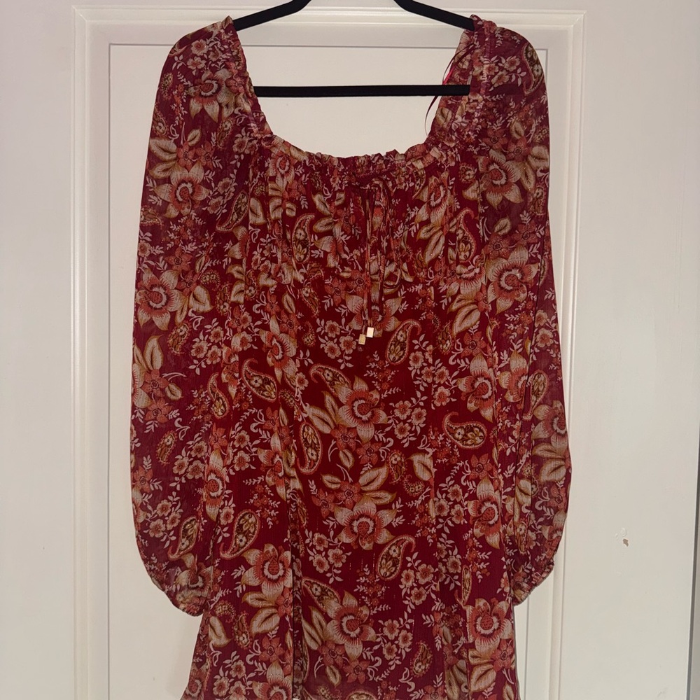 Vici Red Floral Long Sleeve Mini Dress